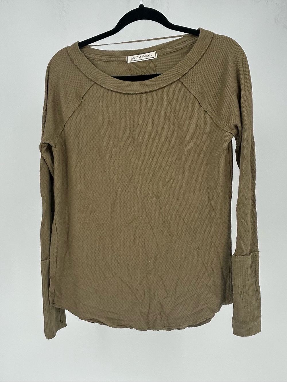 We The Free Snowy Thermal Olive Green Thermal Knit Long Sleeve Top  Size XS